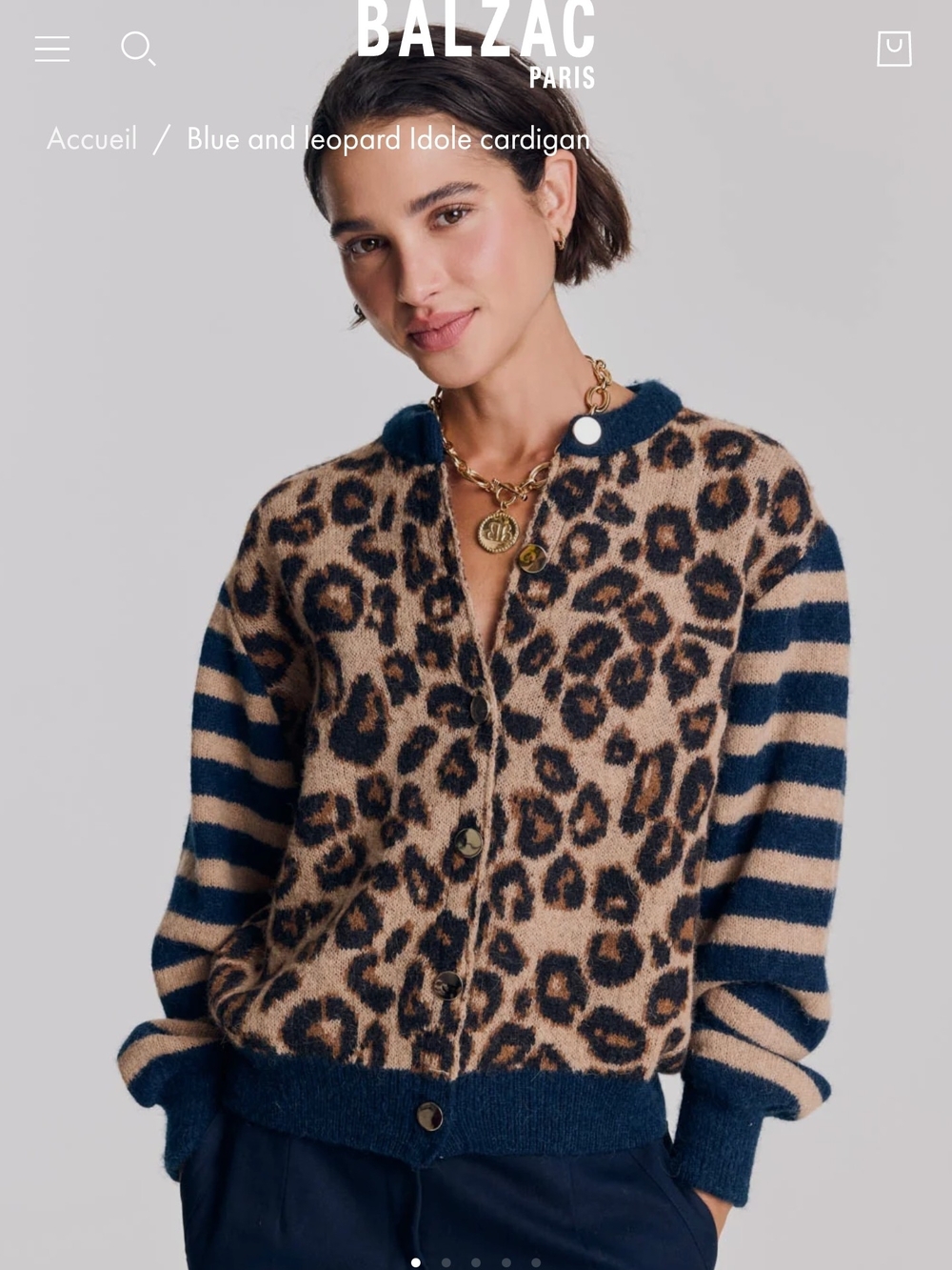 NWT {Balzac Paris} Blue and Leopard Idole Cardigan Size Large